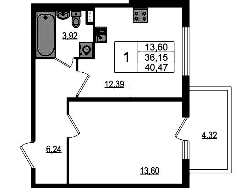 1-комнатная квартира 36.15 м², 1/4 эт., ЖК «Любоград в Стрельне»